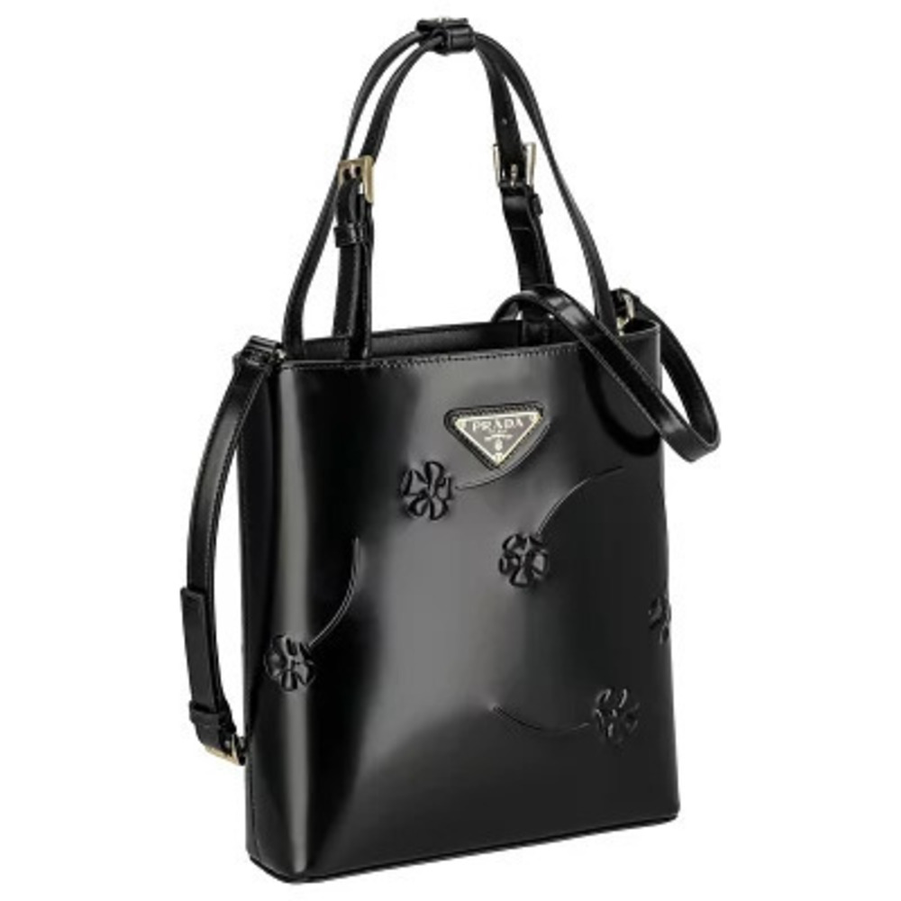 Prada Saffiano Laser Cut Leather 2Way Tote Bag Black Gray